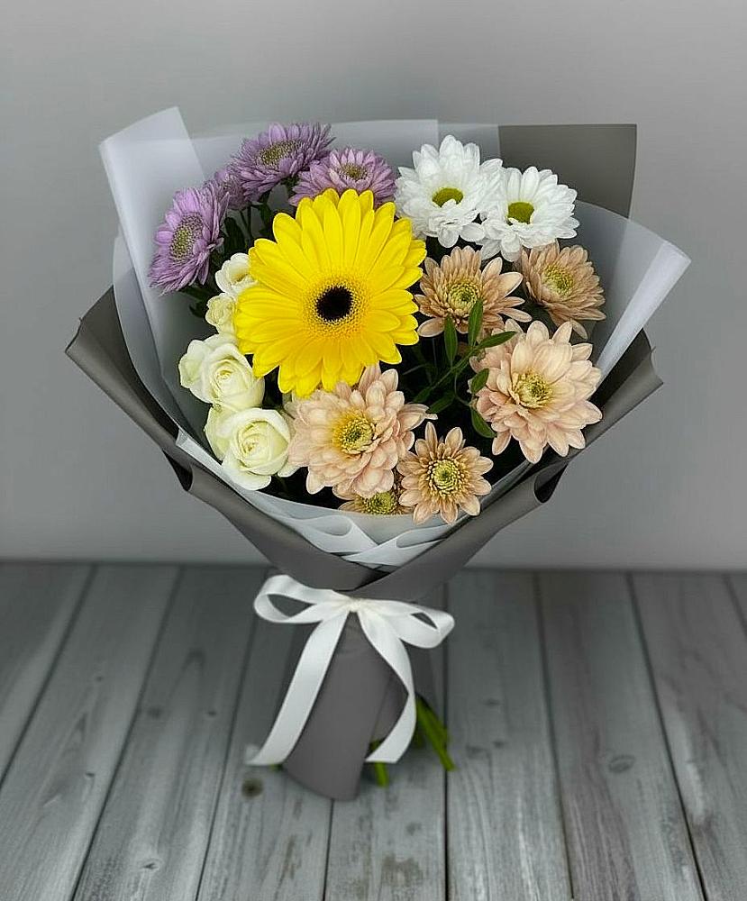 Букет цветов из: Розы, Герберы и Хризантемы в Шатуре