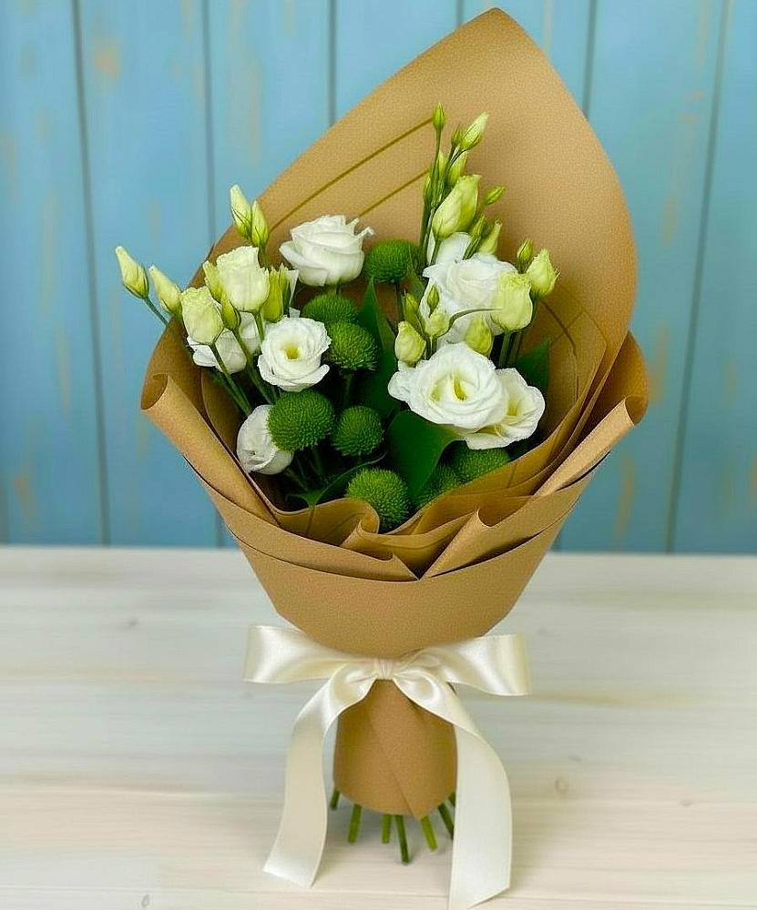 Букет цветов из: Хризантемы и Лизиантусы в Шатуре