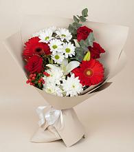 Букет цветов из:  Розы, Хризантемы, Герберы и Лилии в Шатуре