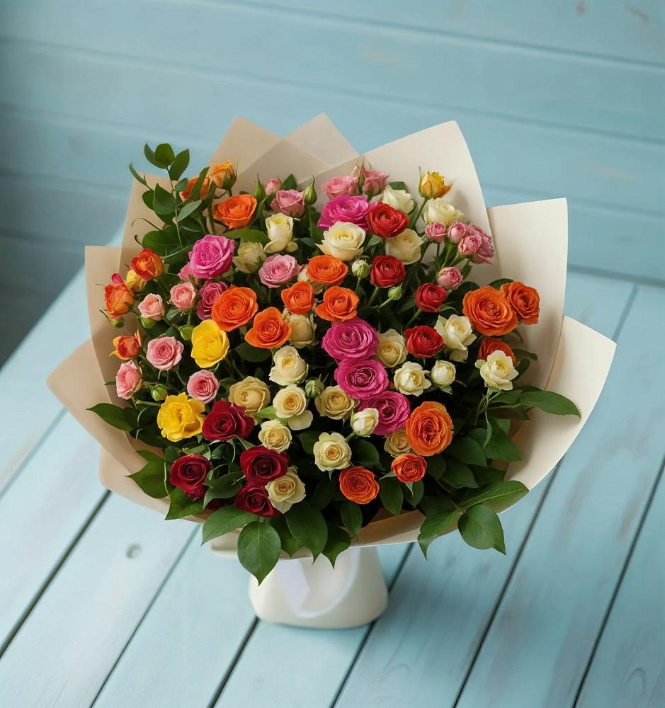 Букет Микс из разноцветных кустовых роз в Шатуре