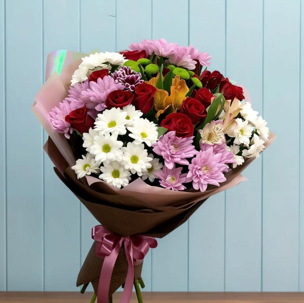 Букет цветов из: Розы, Хризантемы и Альстромерии в Шатуре